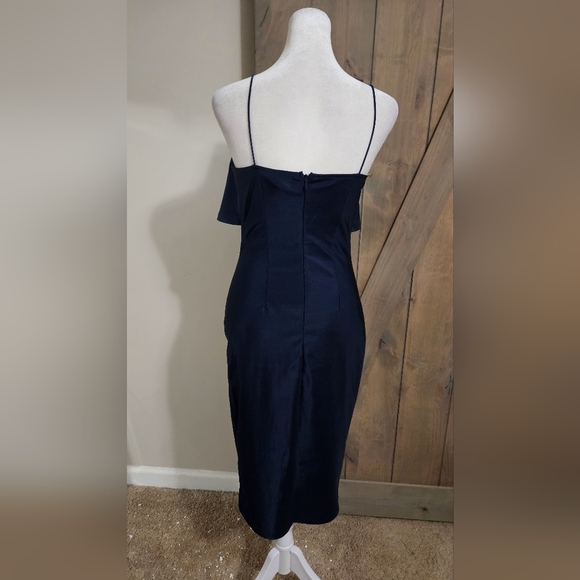 RARE LONDON Lurex Sheen Bodycon Midi Dress Sleeveless In Navy. Size 4 - Picture 11 of 13